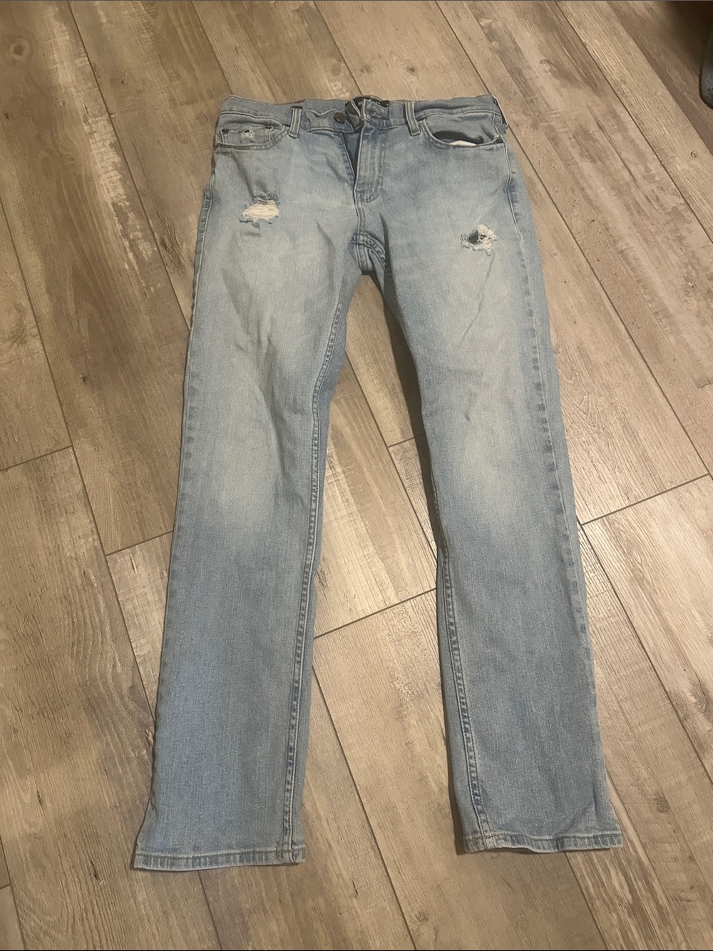 Hollister Light Blue Straight Jeans with Rips